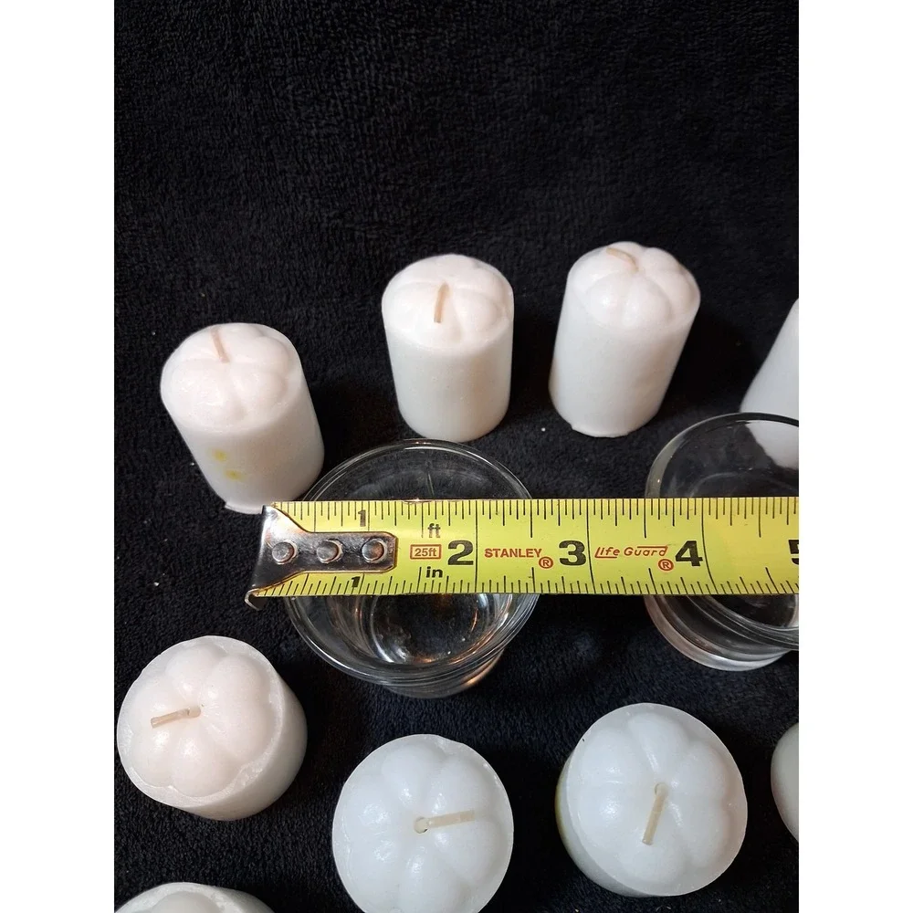 14 White Pumpkin Votive Candles and 2 Glass Holders Fall Thanksgiving Decor Set
